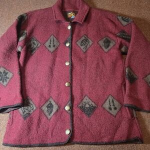 Alps Fine Women's Apparel 100% Wool Lodge Button Down Jacket Unlined Aize Medium